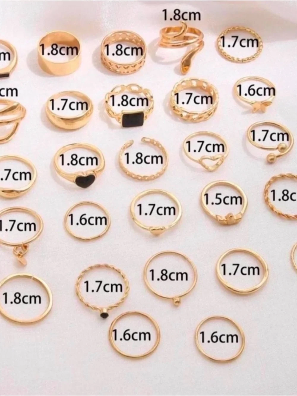 Gold Plated Stackable Ring Set - Stainless Steel, Black Enamel Accents